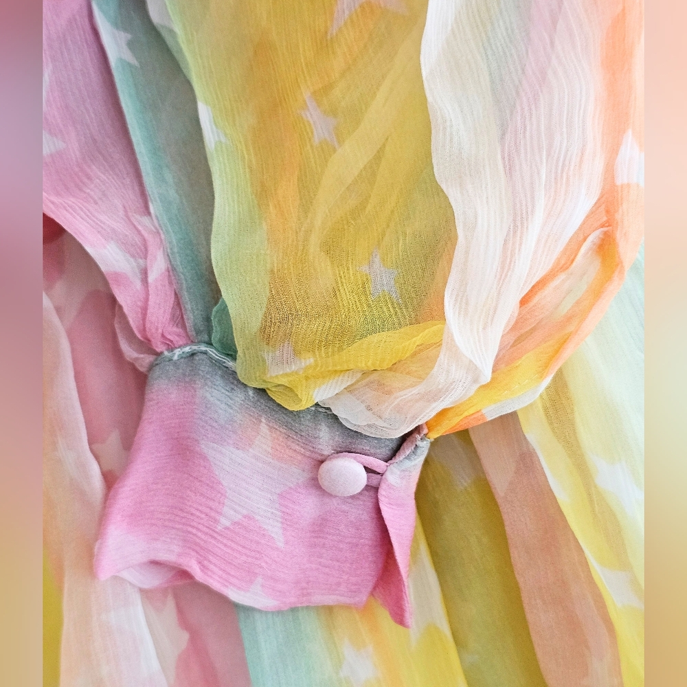 NWT Stella McCartney Kids Rainbow Stars Chiffon SILK  Dress - Picture 3 of 4